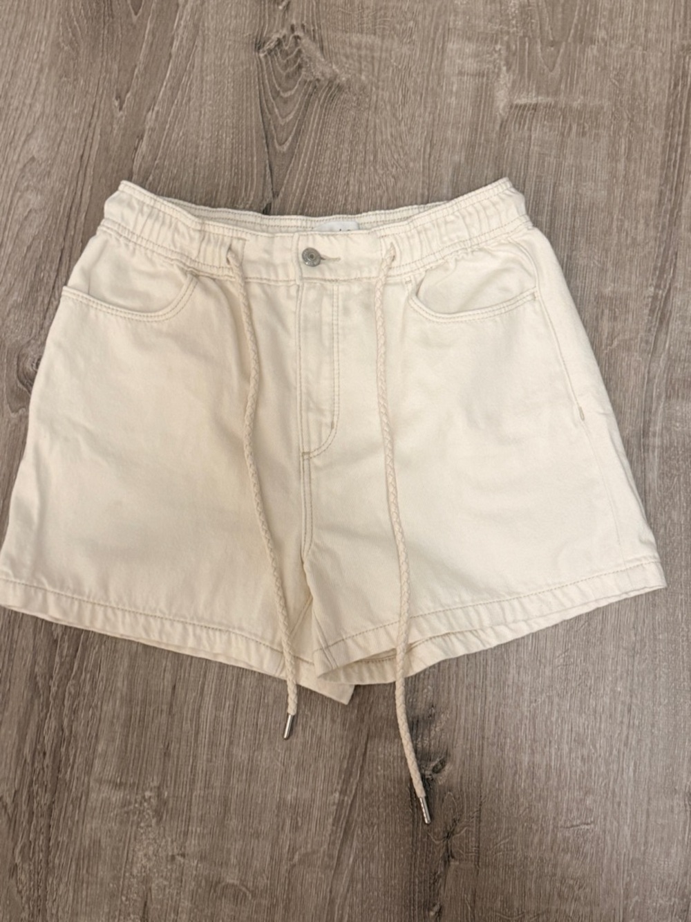 LOFT Cream High-Waist Drawstring Cotton Shorts Size:S